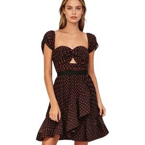 NWT Self-Portrait Red Dot Plumetis Off-Shoulder Mini Dress Navy Blue US 2